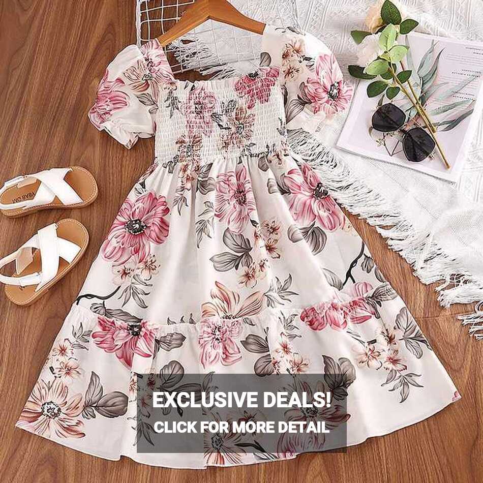 Summer Kids Dress Sleeveless Square Neck Floral Print Lace ...