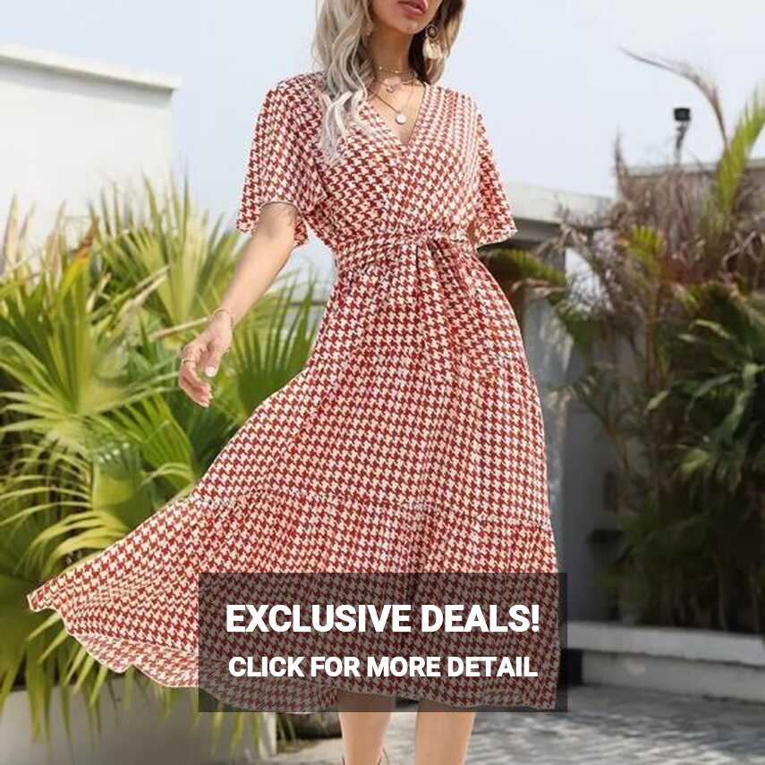 Summer Maxi Dress Short Flare Sleeves V Neck Elegant Dress with ...