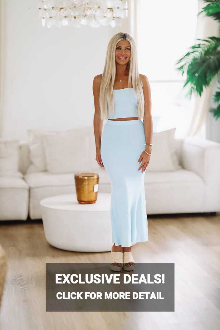 Summer Of Me Crop Top and Maxi Skirt Two Piece Set - Light Blue - H&amp;O