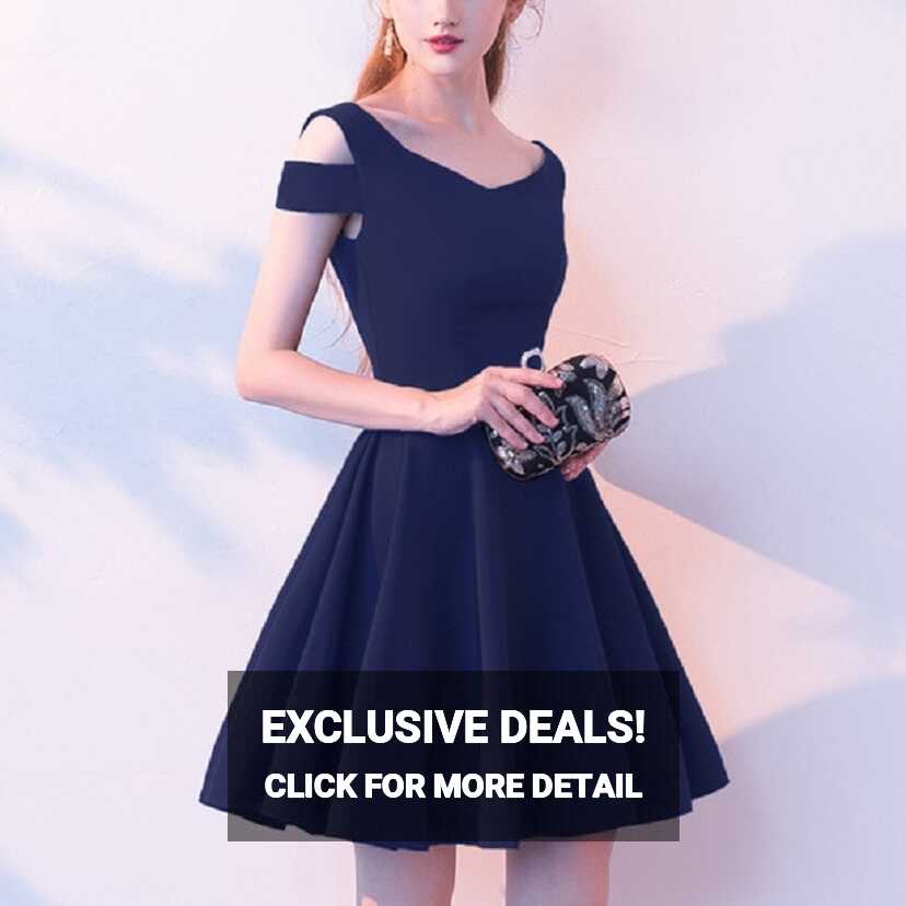 Summer Slim Party Banquet Dress Birthday Party Dress, Size:M(Navy)