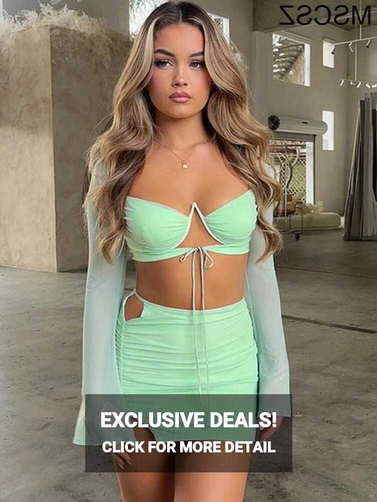 Summer Two Piece Set For Women Crop Top And Mini Skirt Set Sexy ...