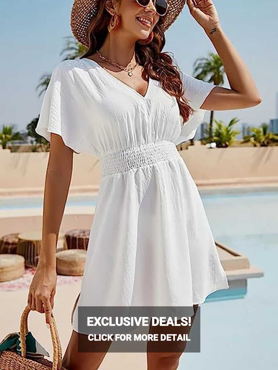 Summer White Beach Dress Women Boho Mini Dress Female Solid Loose ...