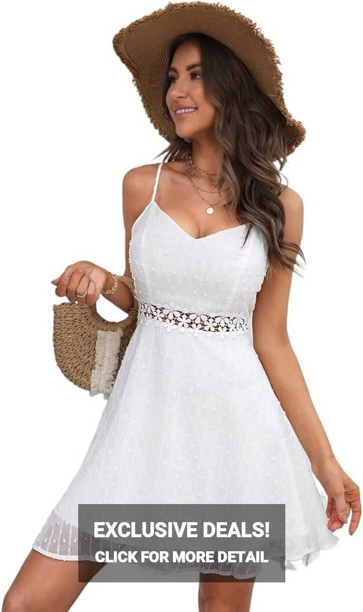 Summer Women&#39;s White Dress Lace Insert Cami Short Dress Sleeveless ...