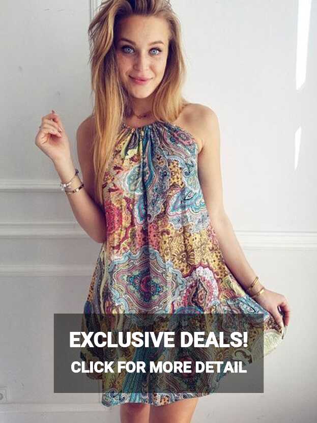 Summer Women Boho Sleeveless Printed Short Dress - TD Mercado ...