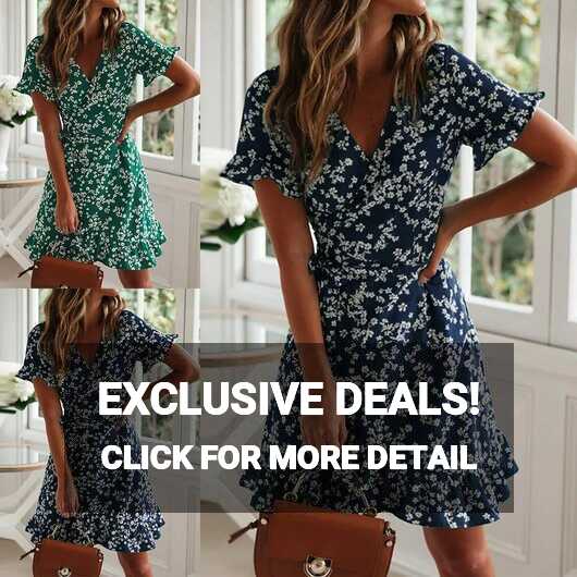 Summer Women Floral Print Ruffle Short Sleeve Mini Dress Casual ...