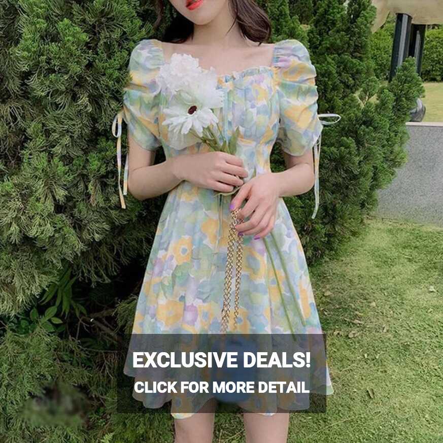 Summer Women Floral Printed Dress Korean Style Sweet Cute Fashion ...