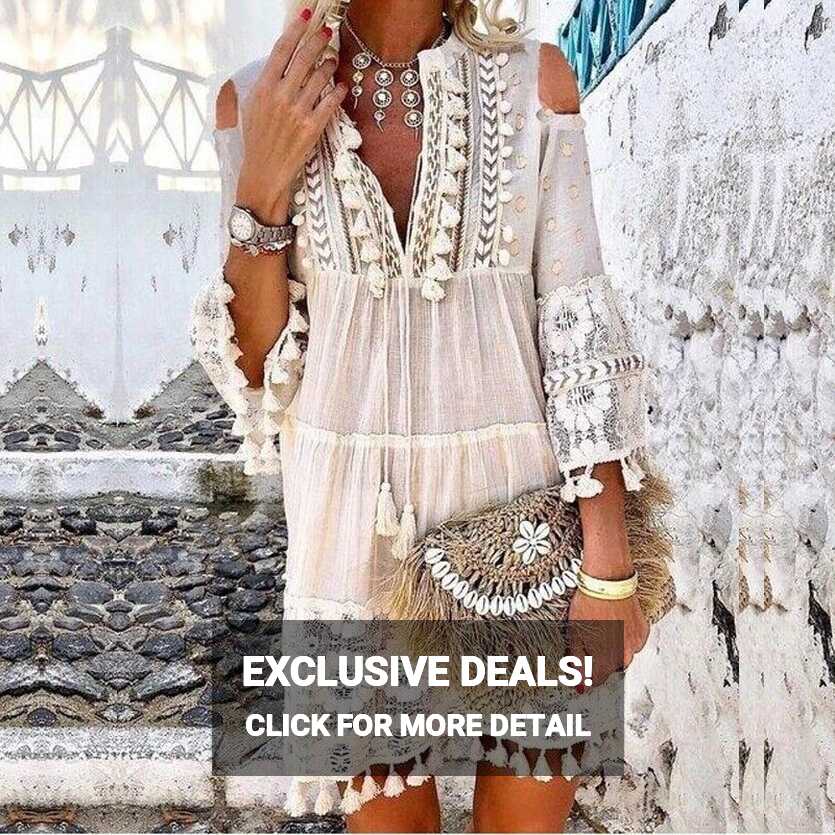 Summer tassel boho dress women v Neck loose short femme bohemian ...