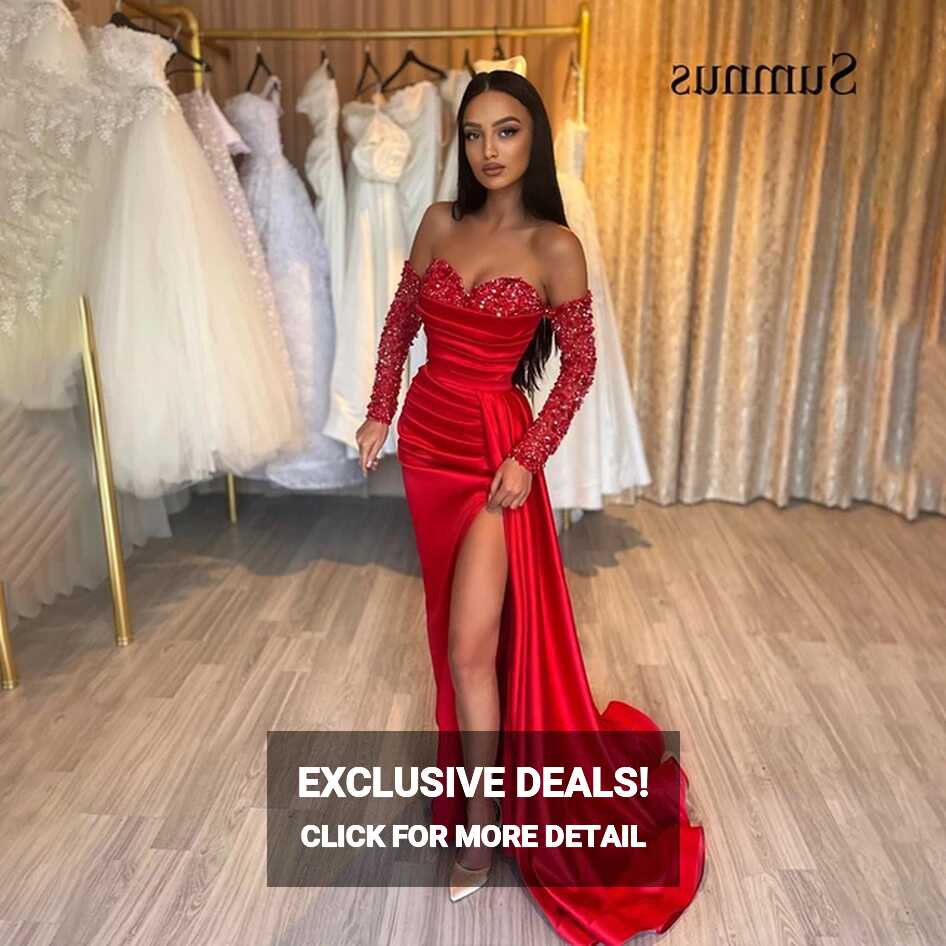 Sumnus Red Sexy Mermaid Evening Dresses Side Split Sequins ...