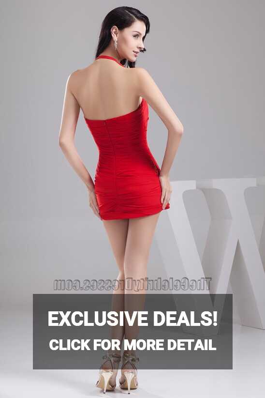 Super Sexy Mini Red Halter Chiffon Party Dresses - TheCelebrityDresses