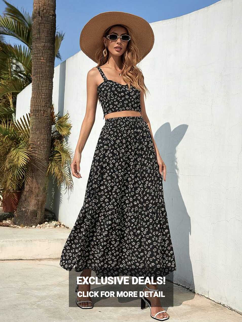 SweatyRocks Boho 2 Piece Outfits Camisole Crop Top With Maxi Skirt