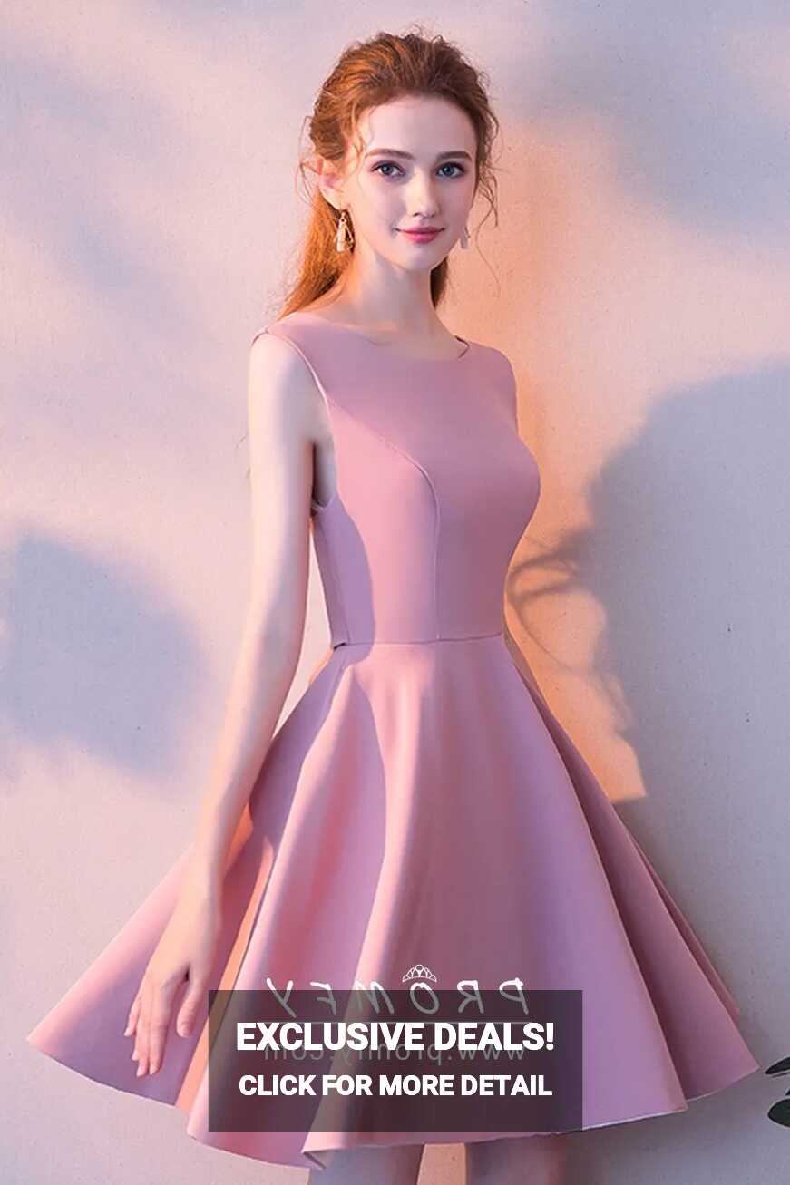 Sweet Candy Pink Satin Short Cocktail Party Dress - Promfy