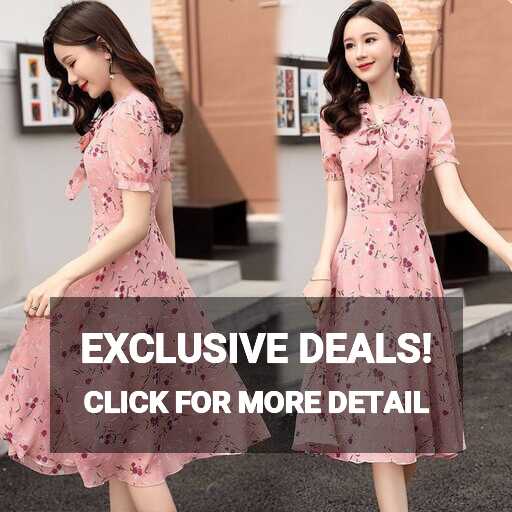 Sweet Chiffon dress Sweet floral small bow tie dress summer Korean ...