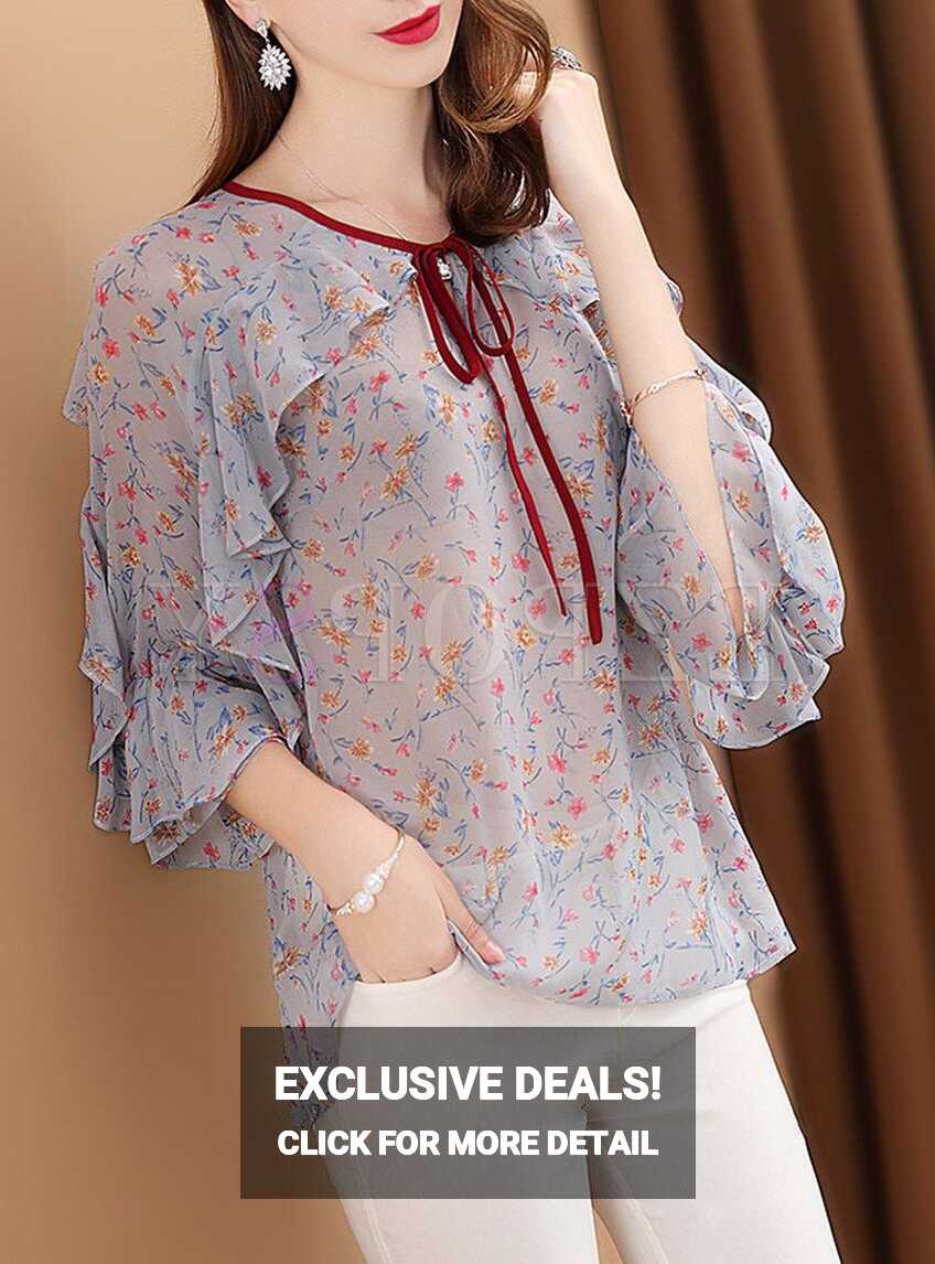 Sweet Floral Print Lacing Blouse | Women blouses fashion, Sleeves ...