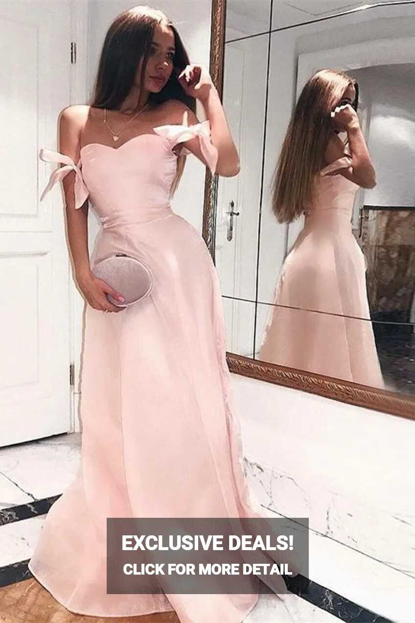 Sweetheart A Line Pink Satin Short Sleeve Prom Dress With Bow ...