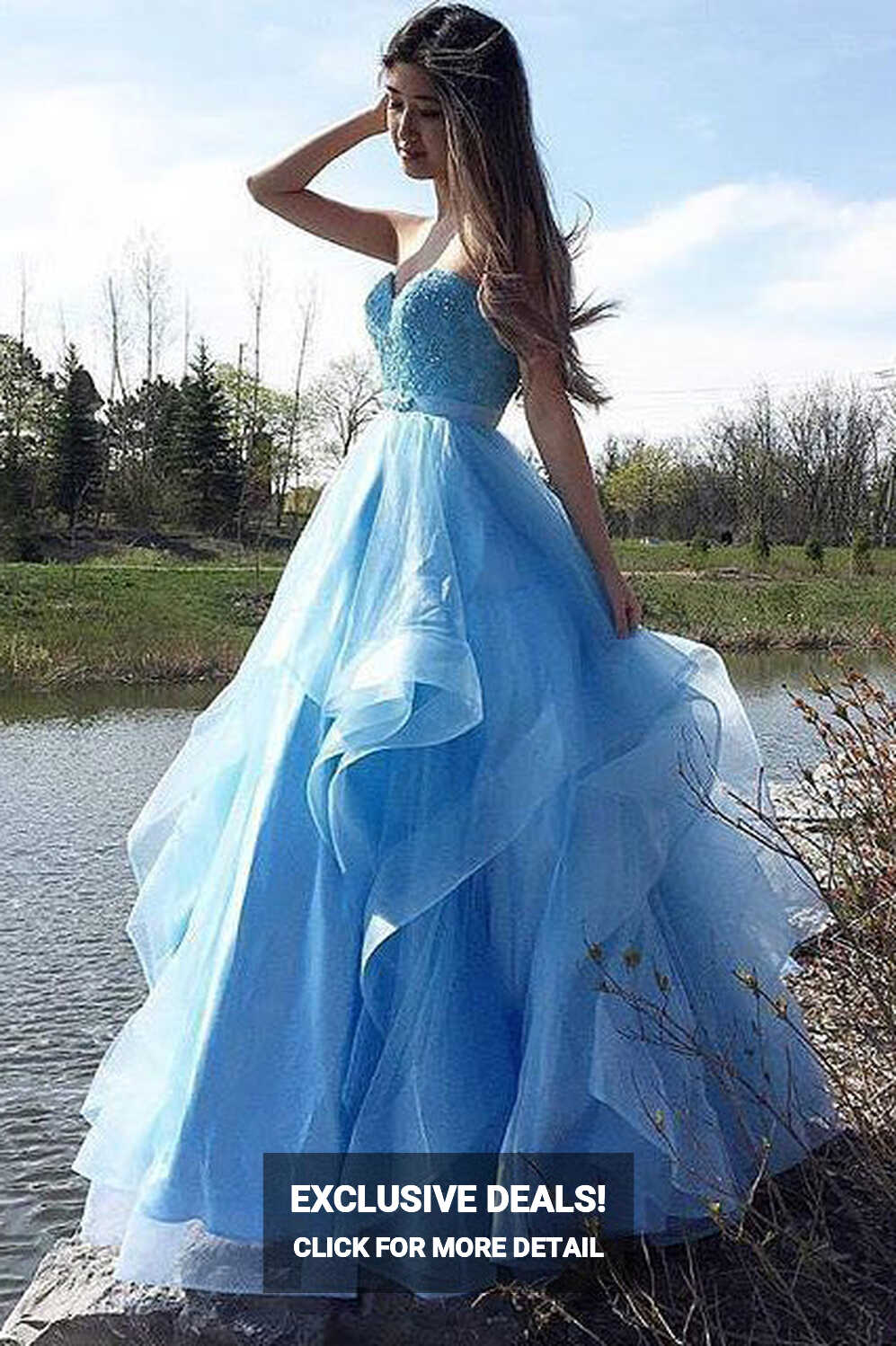 Sweetheart Blue Evening Dress,Sexy Tulle Puffy Prom Dresses ...