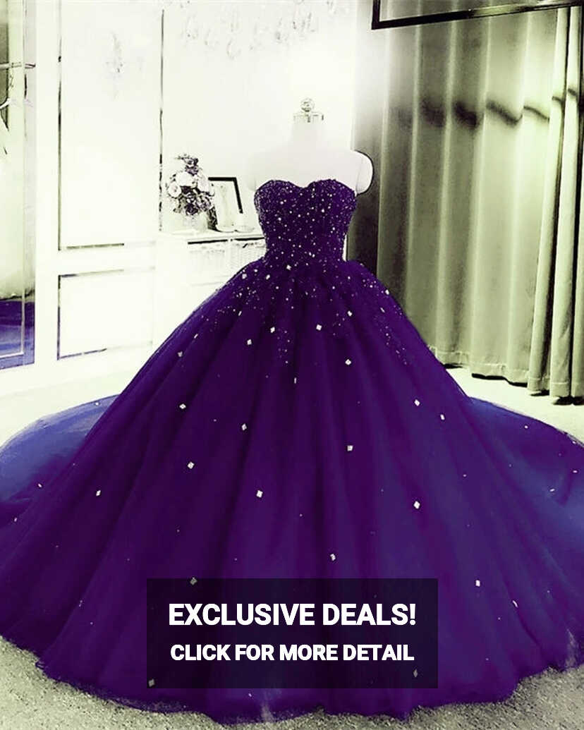 Sweetheart Crystals Prom Dresses Ball Gown Beaded Purple ...