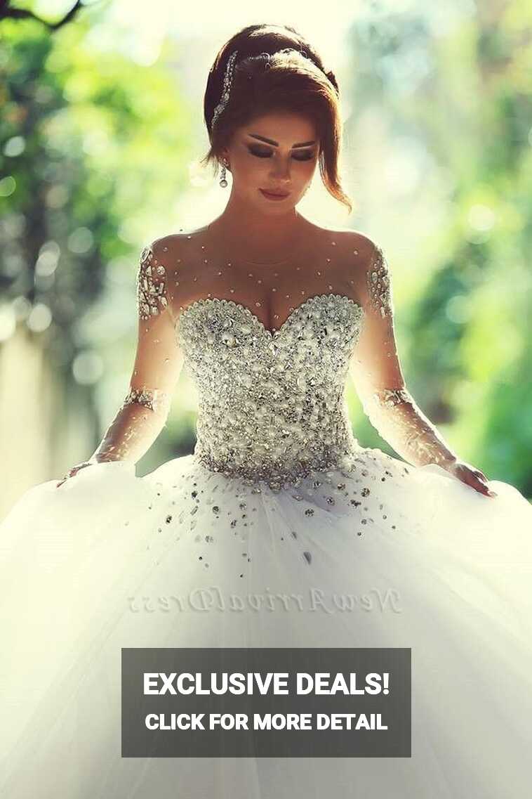 Sweetheart Crystalss Ball Gown Wedding Dress See Through Long ...