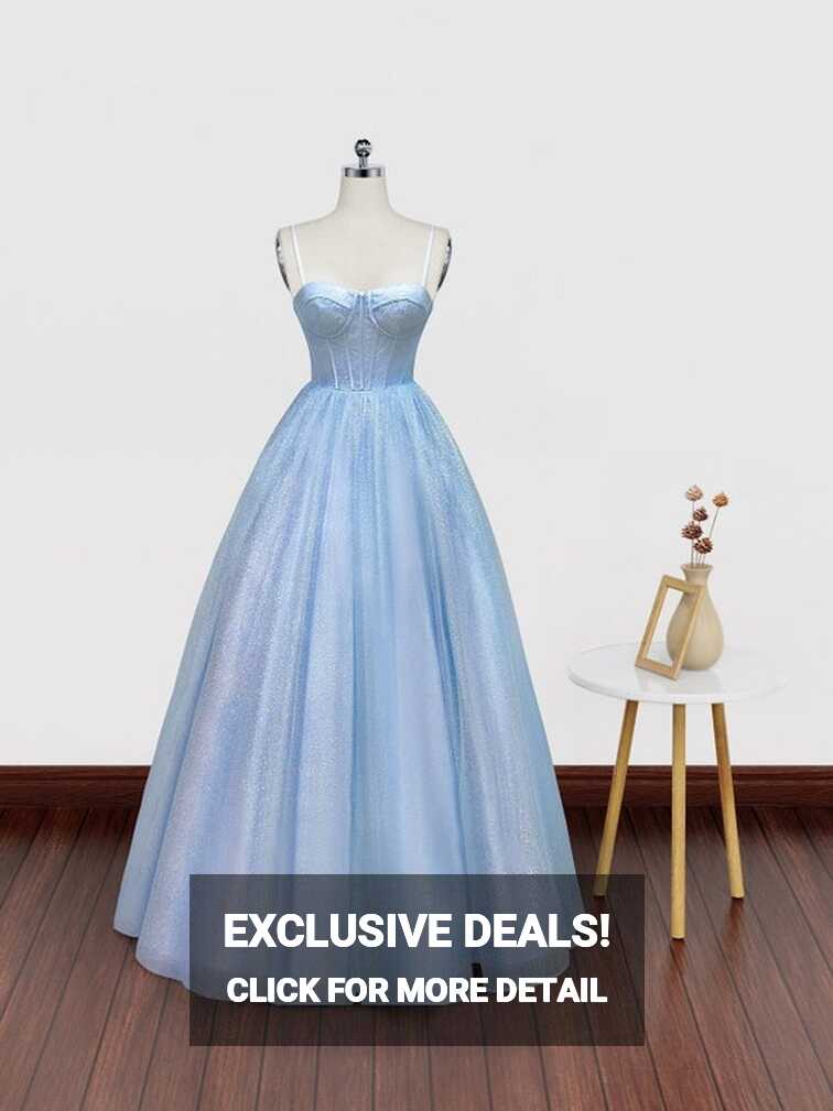 Sweetheart Neck Sky Blue Tulle Long Prom Dresses, Light Blue Long ...