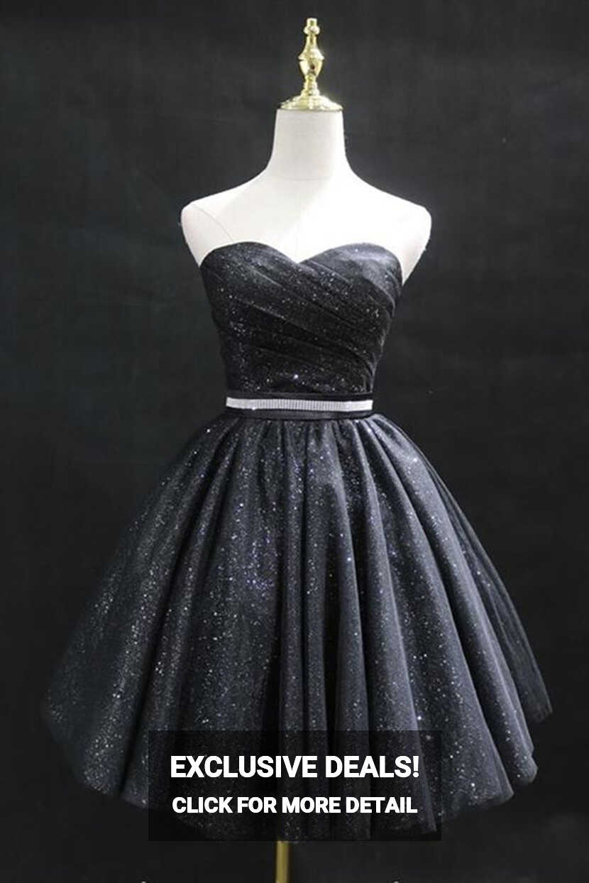 Sweetheart Neck Strapless Black Short Prom Dresses, Open Back ...