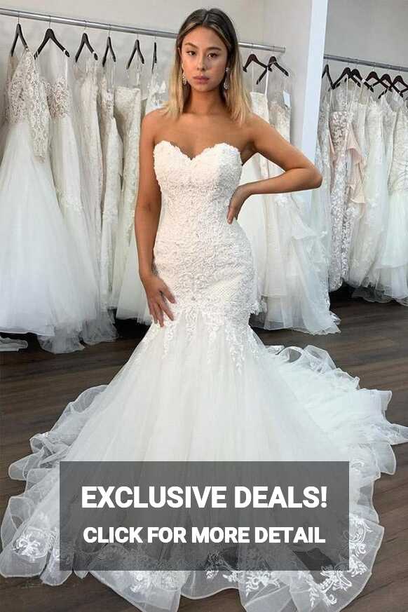 Sweetheart Neckline Sexy Lace Mermaid Wedding Dresses With Ruffles ...