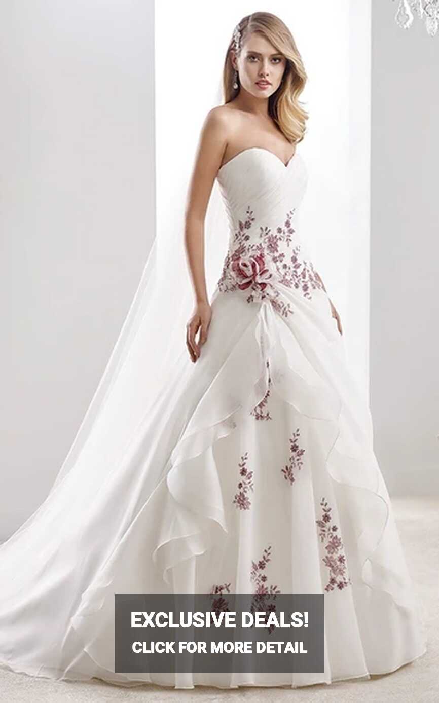 Sweetheart Pleated A-Line Floral Wedding Dress With Lace-Up Back ...