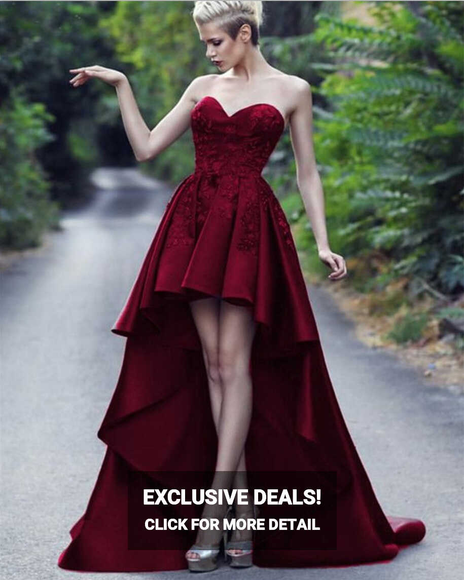 Sweetheart Short Front Long Back Burgundy Prom Dresses Party Gown ...