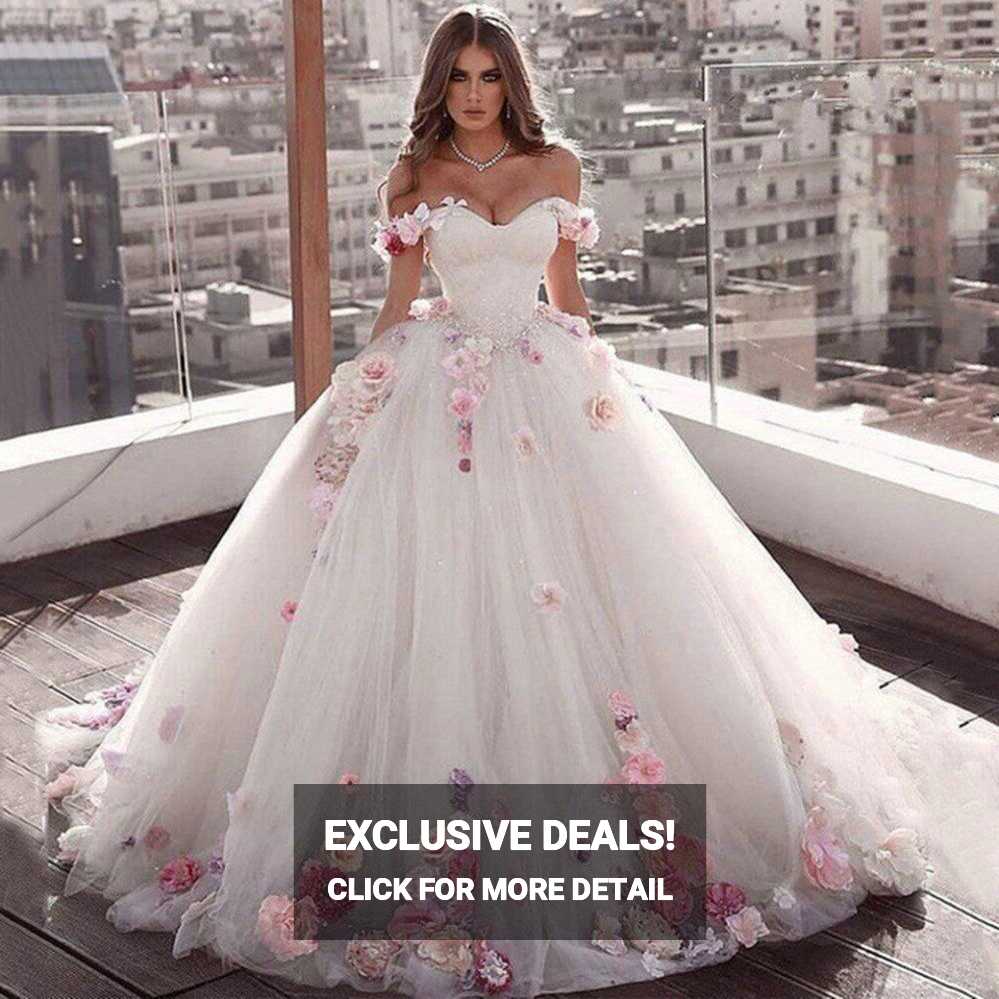 Sweetheart Tulle White Off Shoulder Applique Ball Gown Princess ...