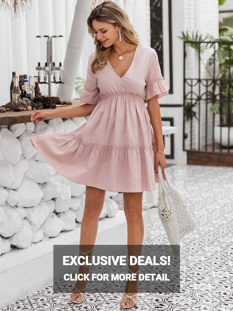 Swiss Dot Ruffle Trim Belted Dress | Elegant casual dress, Dress ...