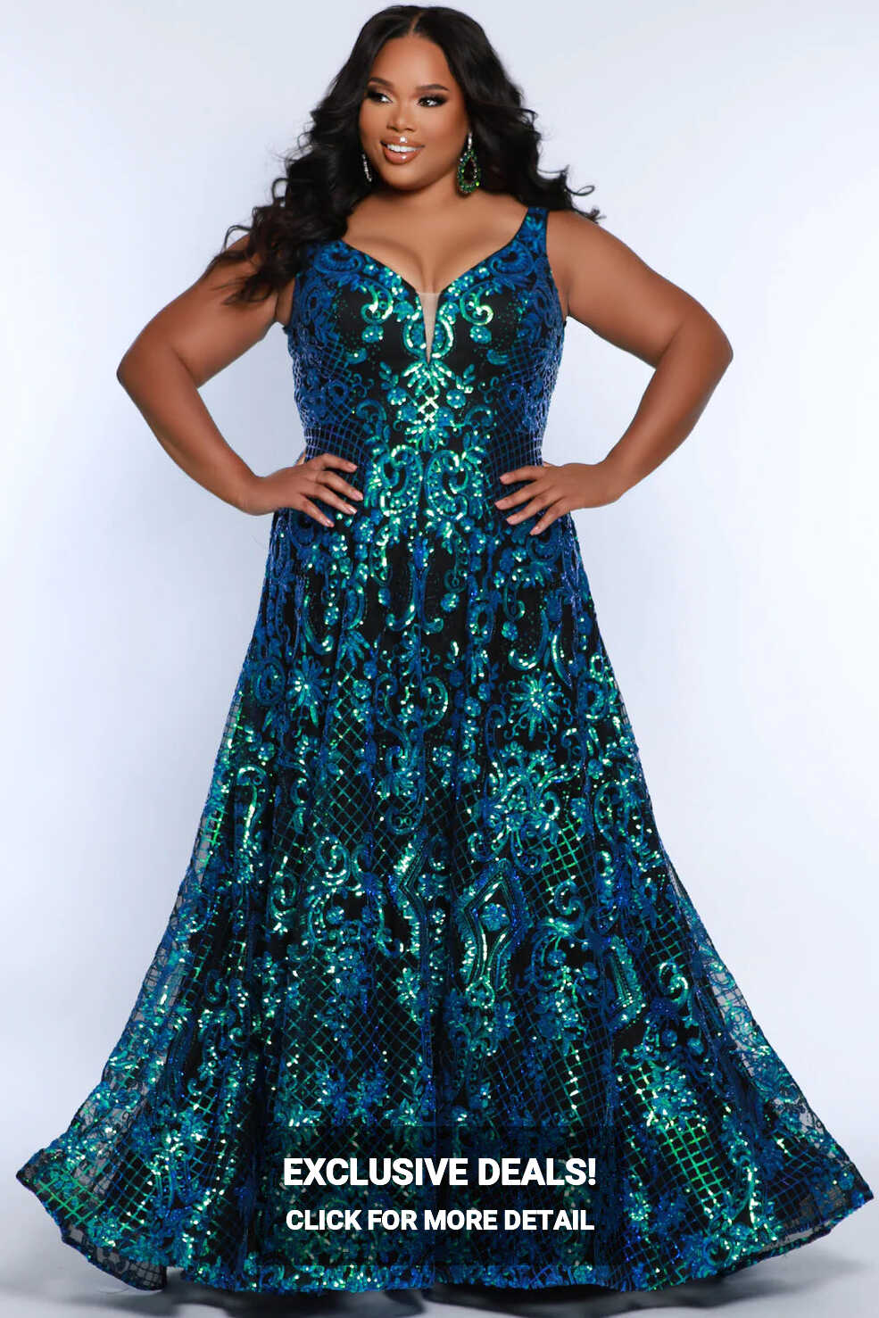 Sydneys Closet SC7367 Long Prom Dress Plus Size Sequin V Neck ...