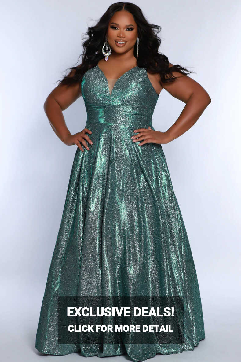 Sydneys Closet SC7378 Long Prom Dress Plus Size V Neck A-Line ...