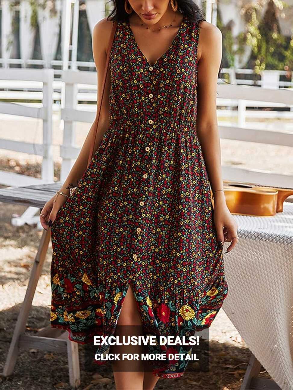 TEMOFON Sun Dress for Women 2024 Boho Maxi Summer Dresses Beach ...