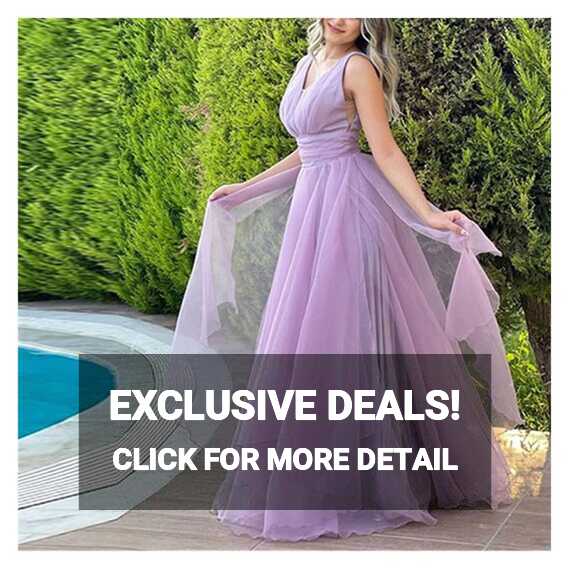 TKFDC Simple V-Neck Light Purple Chiffon Boho Prom Dresses Tiered ...