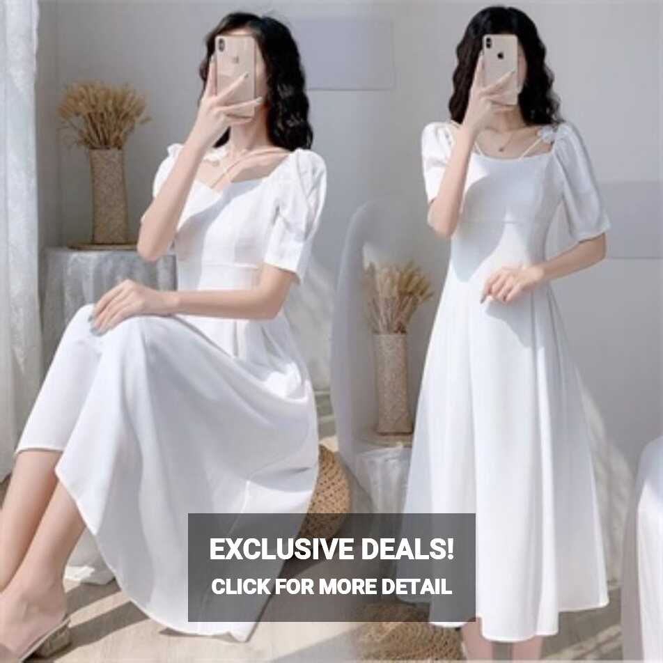 TOP※ midi Summer elegant dresses nude dress challis dress white ...