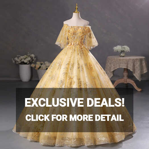 TRADI CHEO Off Shoulder Champagne Gold Ball Gown For Women Formal ...