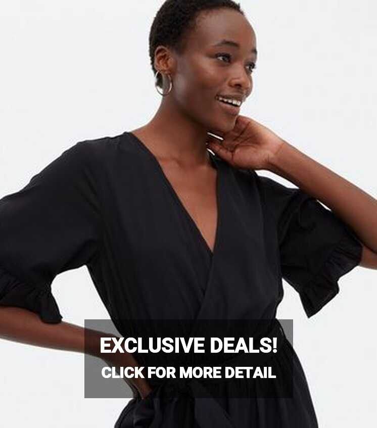 Tall Black Ruffle Tiered Mini Wrap Dress | New Look