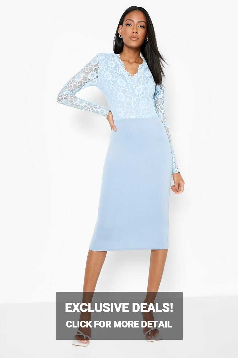 Tall Lace Long Sleeved Midi Dress | boohoo NO