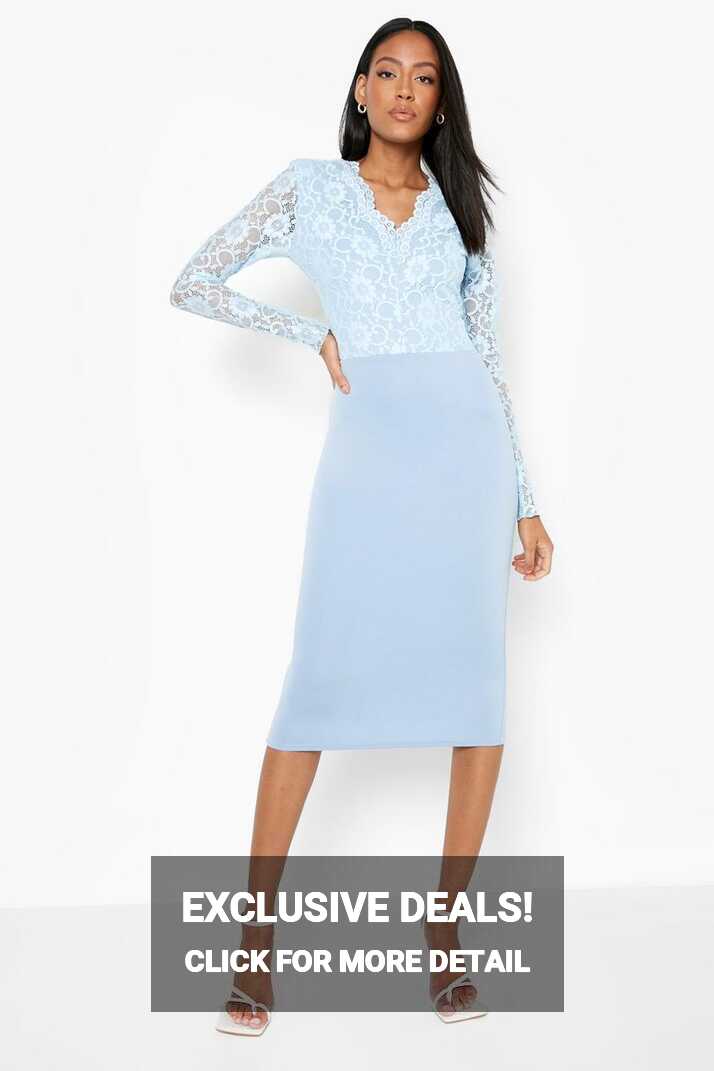 Tall Lace Long Sleeved Midi Dress | boohoo