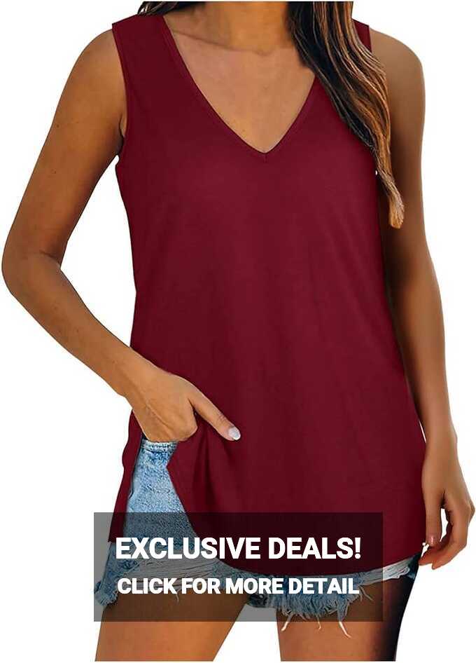 Tank Top Women&#39;s Sleeveless Summer V Neck Casual Simple Loose Tank ...