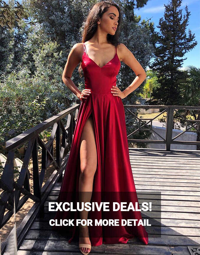 Tanya | Satin Long Dark Red Prom Dress | KissProm