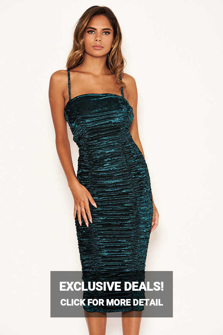 Teal Velvet Ruched Bodycon Dress – AX Paris