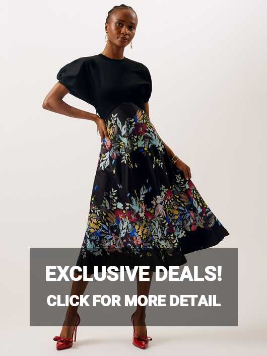 Ted Baker Maulina Floral Skirt Midi Dress, Black/Multi