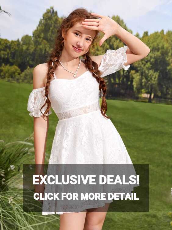 Teen Girls Cold Shoulder Lace A-line Dress