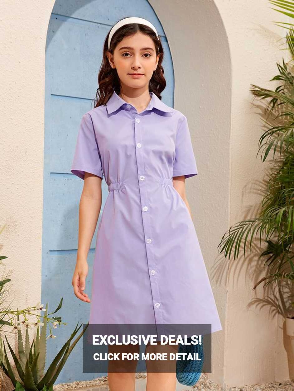 Teen Girls Collar Neck Button Front Shirt Dress