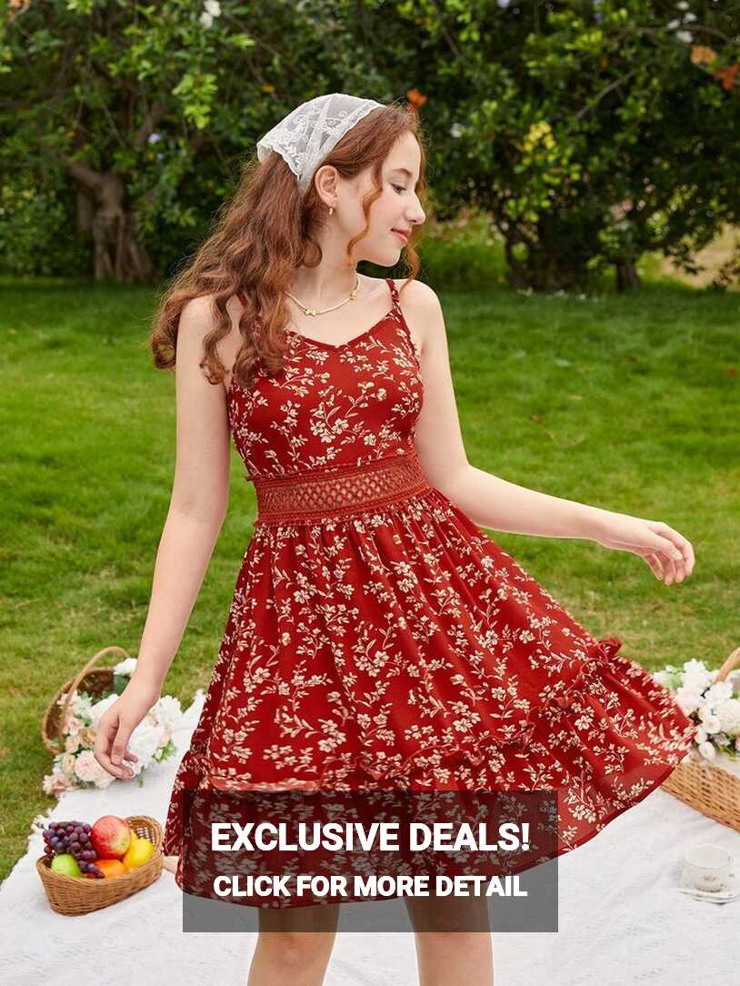 Teen Girls Floral Print Ruffle Hem Cami Dress