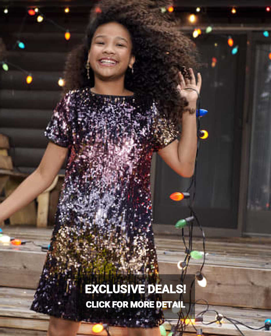 Teen Girls Short Sleeve Ombre Sequin Shift Dress | The Children&#39;s ...