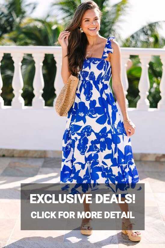 Tell Your Story Royal Blue Floral Midi Dress | Floral midi dress ...