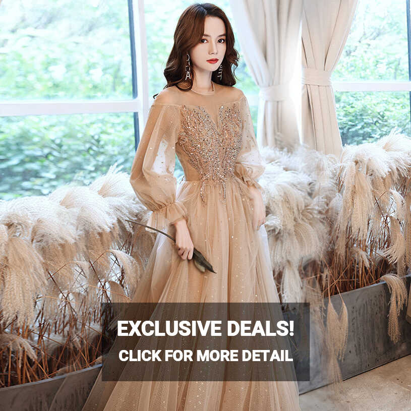 Temperament of champagne gowns long sleeve Evening Party Dresses ...