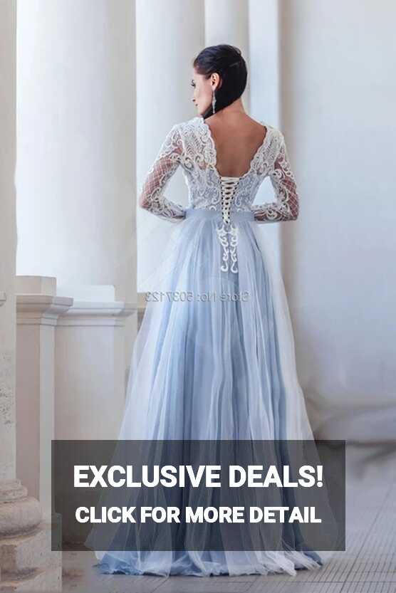 Tempting Light Blue Wedding Dresses Long Sleeves V Neck A Line ...