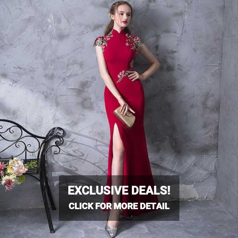 TeresaCollections - Embroidery Modern Cheongsam Red Sexy Qipao ...