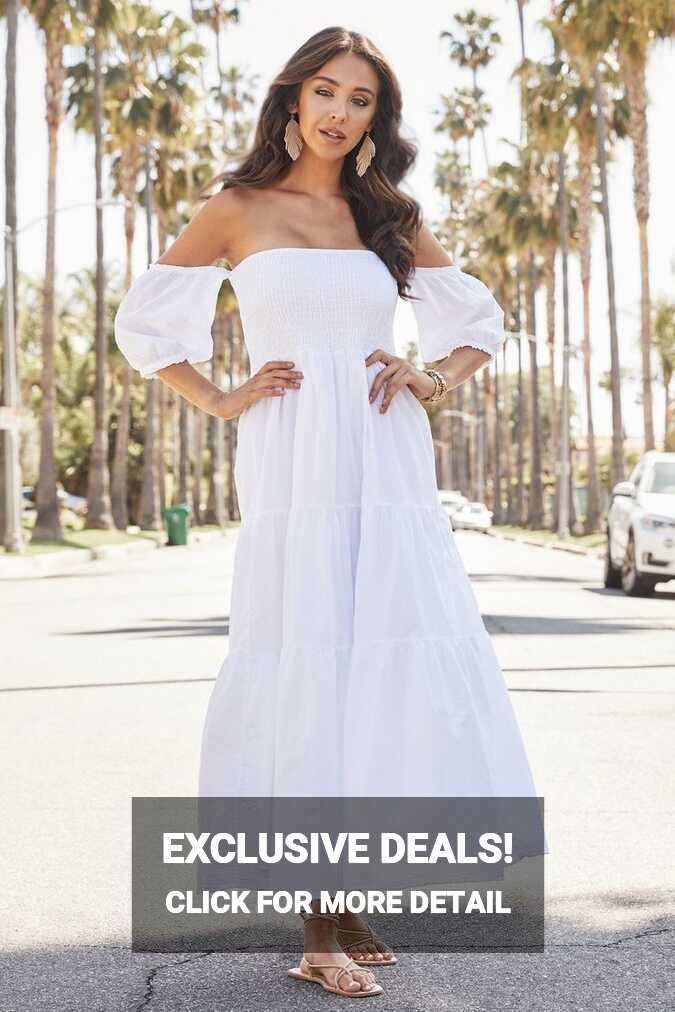 The Boho Off the Shoulder Dress - White / S